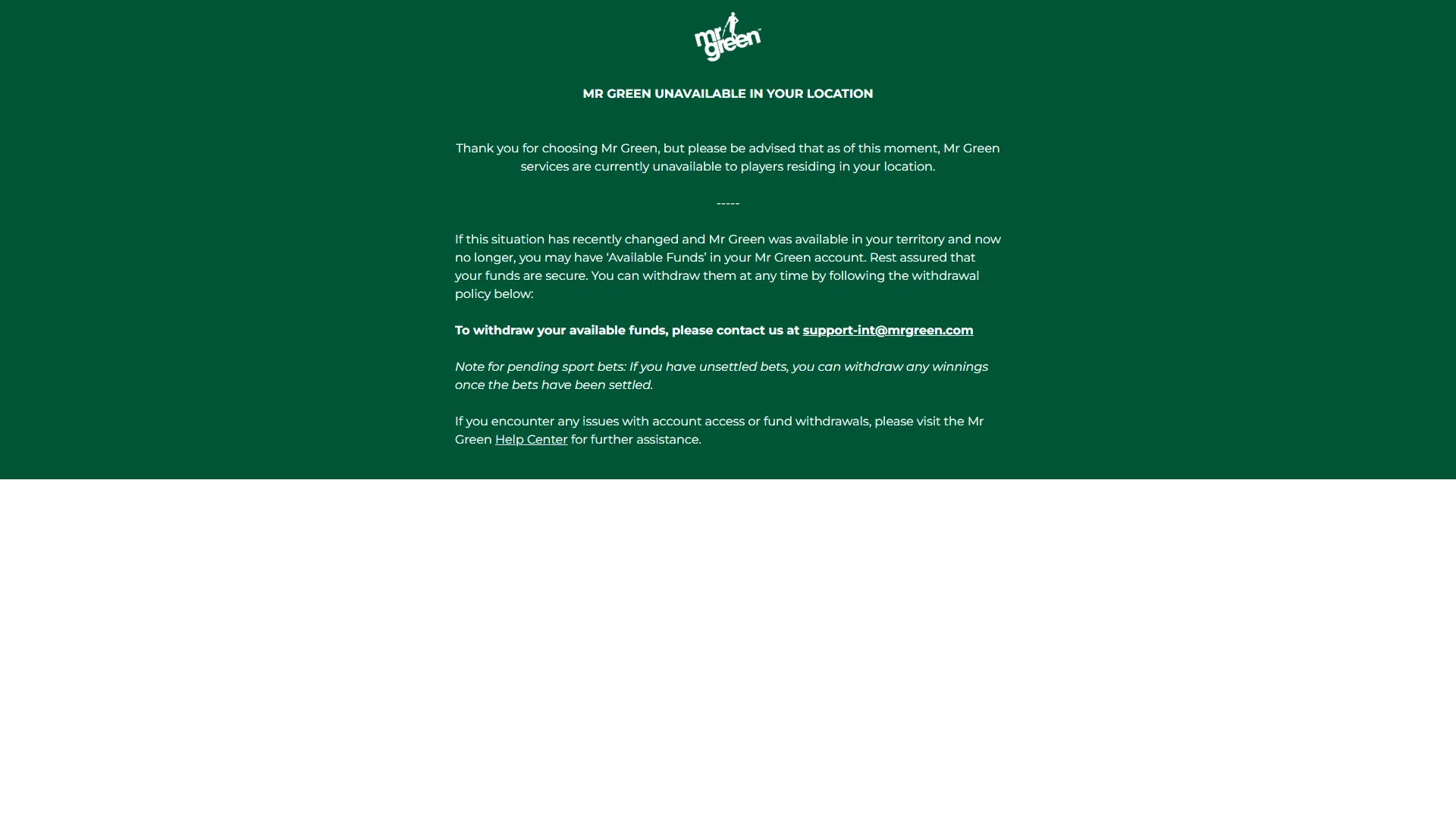 Mr Green promotions page